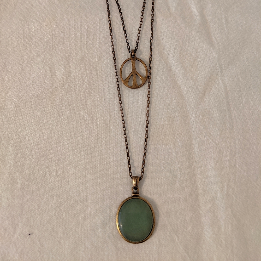 Lucky Brand  Boho Gold Layered Peace Sign Necklace